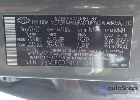 2024 Hyundai Tucson Sel из США, поврежденный, VIN 5NMJFCDE5RH313391